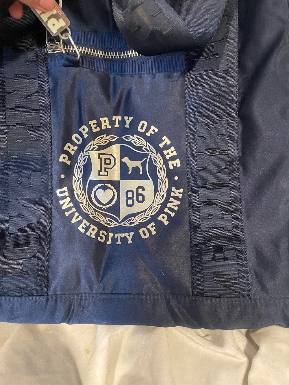Y2K PINK Victoria's Secret Navy Blue University Tote with Front Zip Pocket B138
